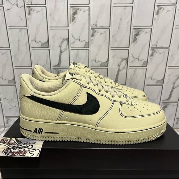 New Nike Air Force 1 07 LV8 Light Khaki Black Leather Low Mens 9